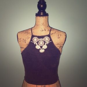 PacSun DarkGrey/Black Crop Top with Floral Detail