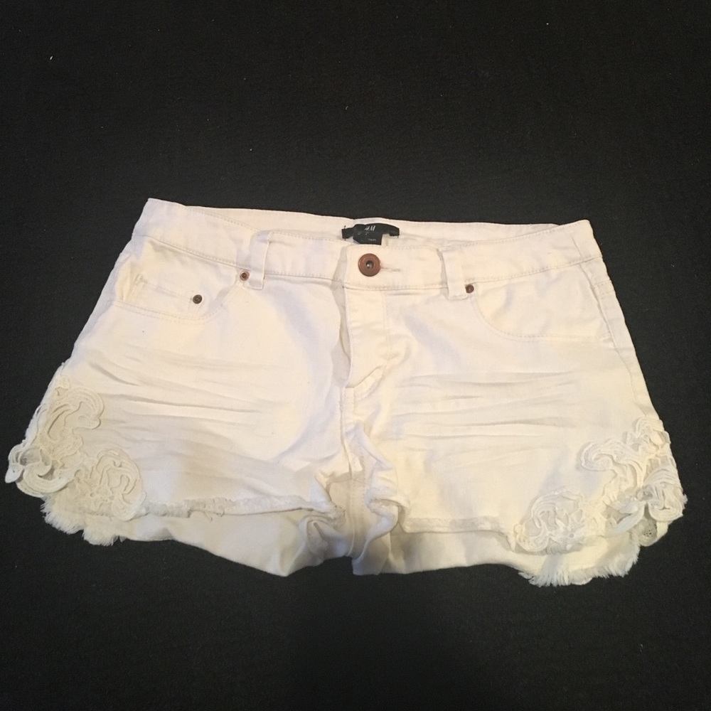 rare white denim shorts with lace detail