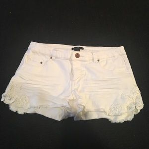 rare white denim shorts with lace detail