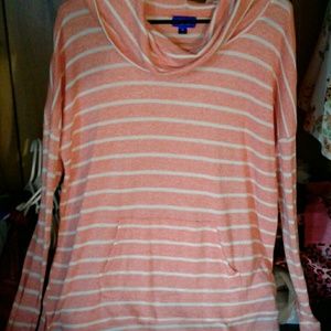 Striped coral pull over with scraf hood
