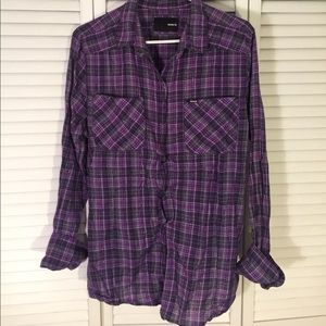 Hurley Large Purple Sparkle Plaid Button Down