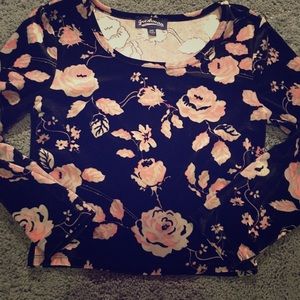 Velvet black floral crop top XS