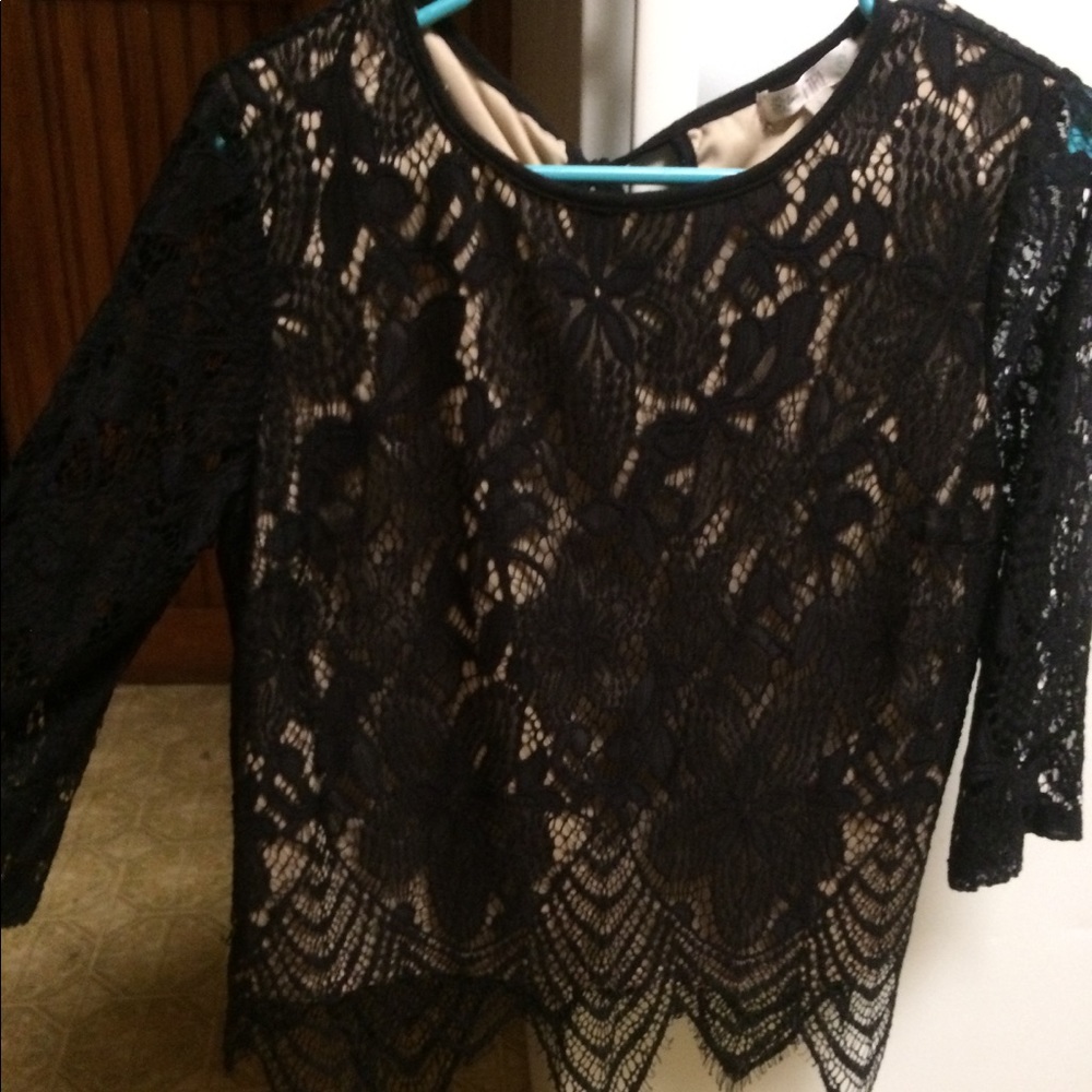 3/4 sleeve romantic black lace shirt