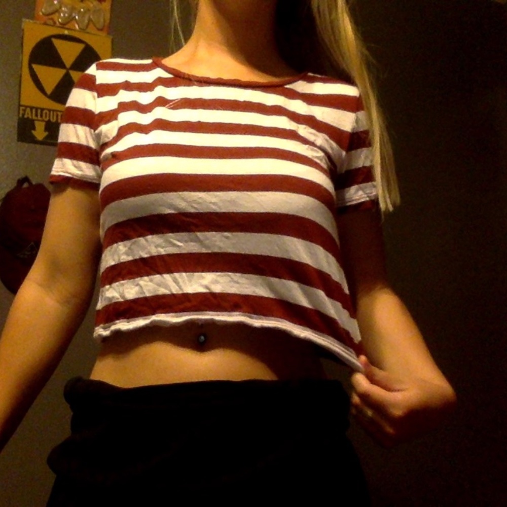 Red & White striped crop top