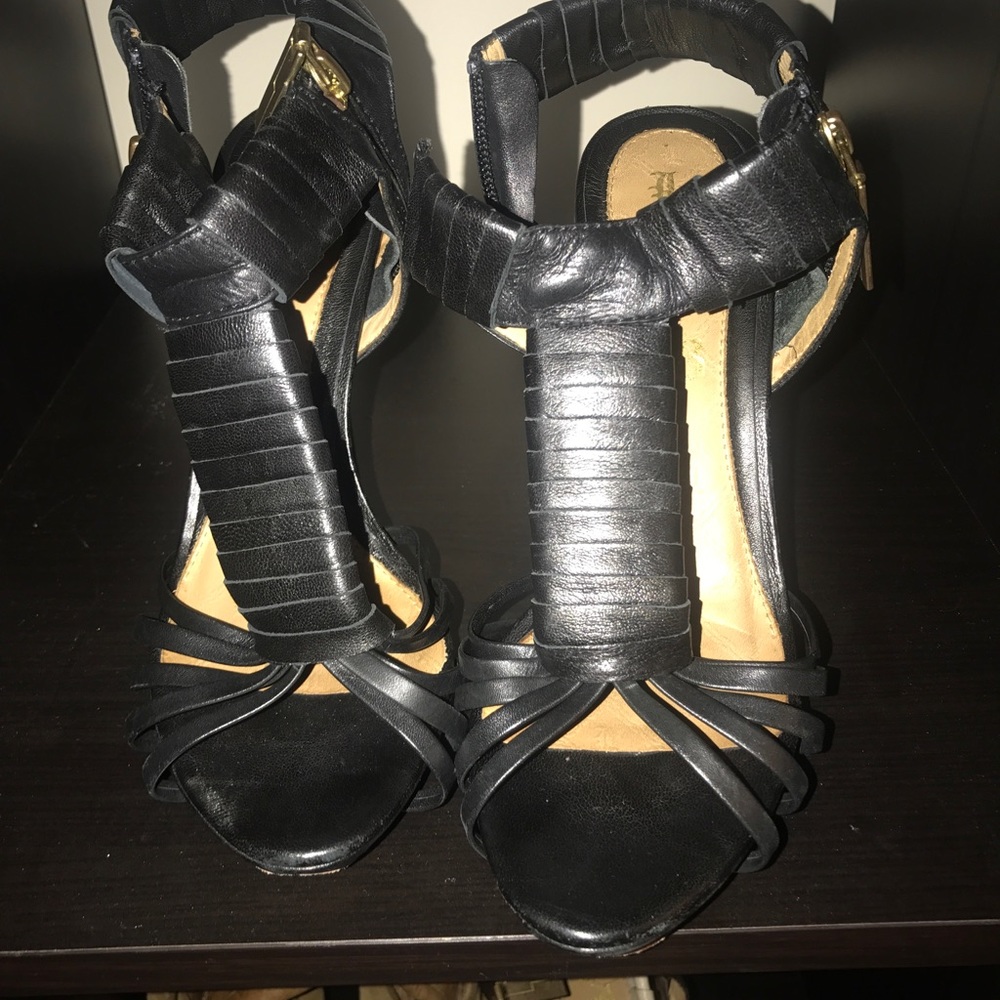 L.A.M.B black leather heels
