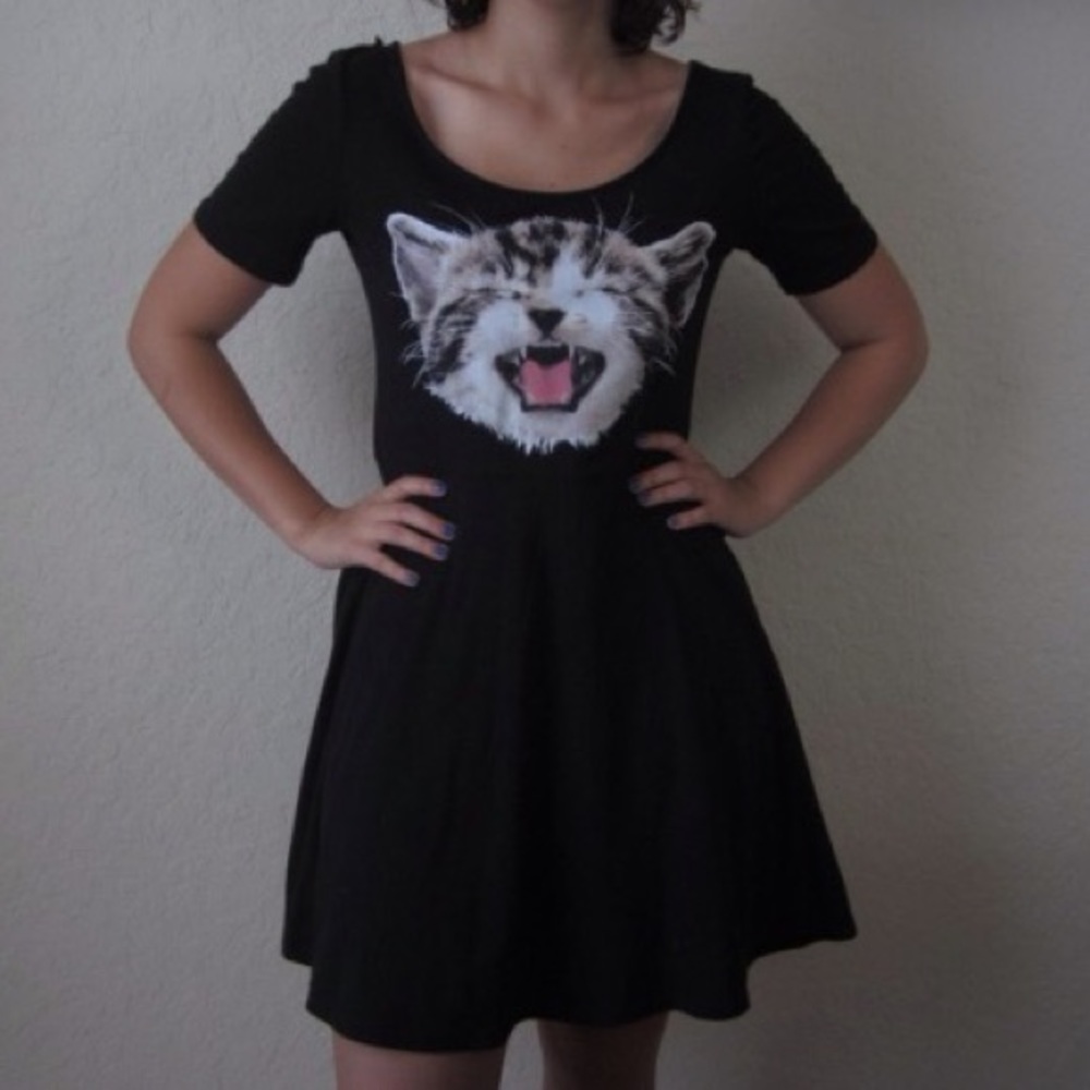 cat face skater dress
