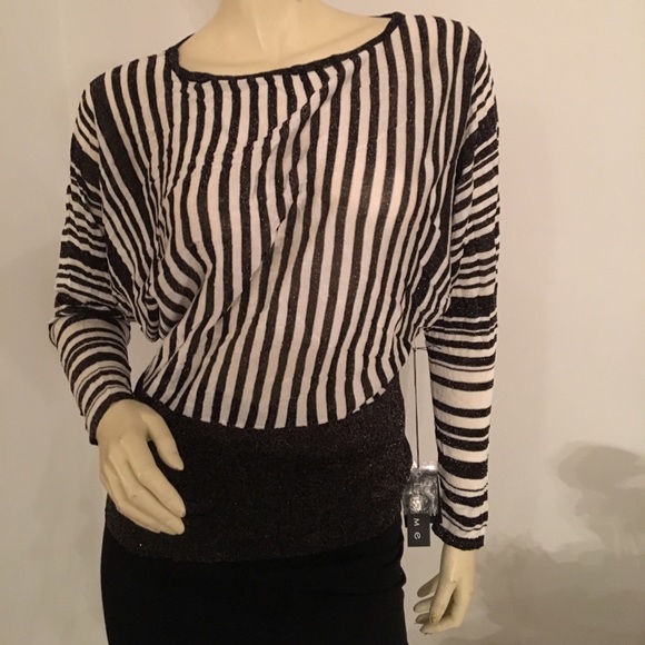 Nwt Shimmery Black and white striped knit top - Picture 1 of 4