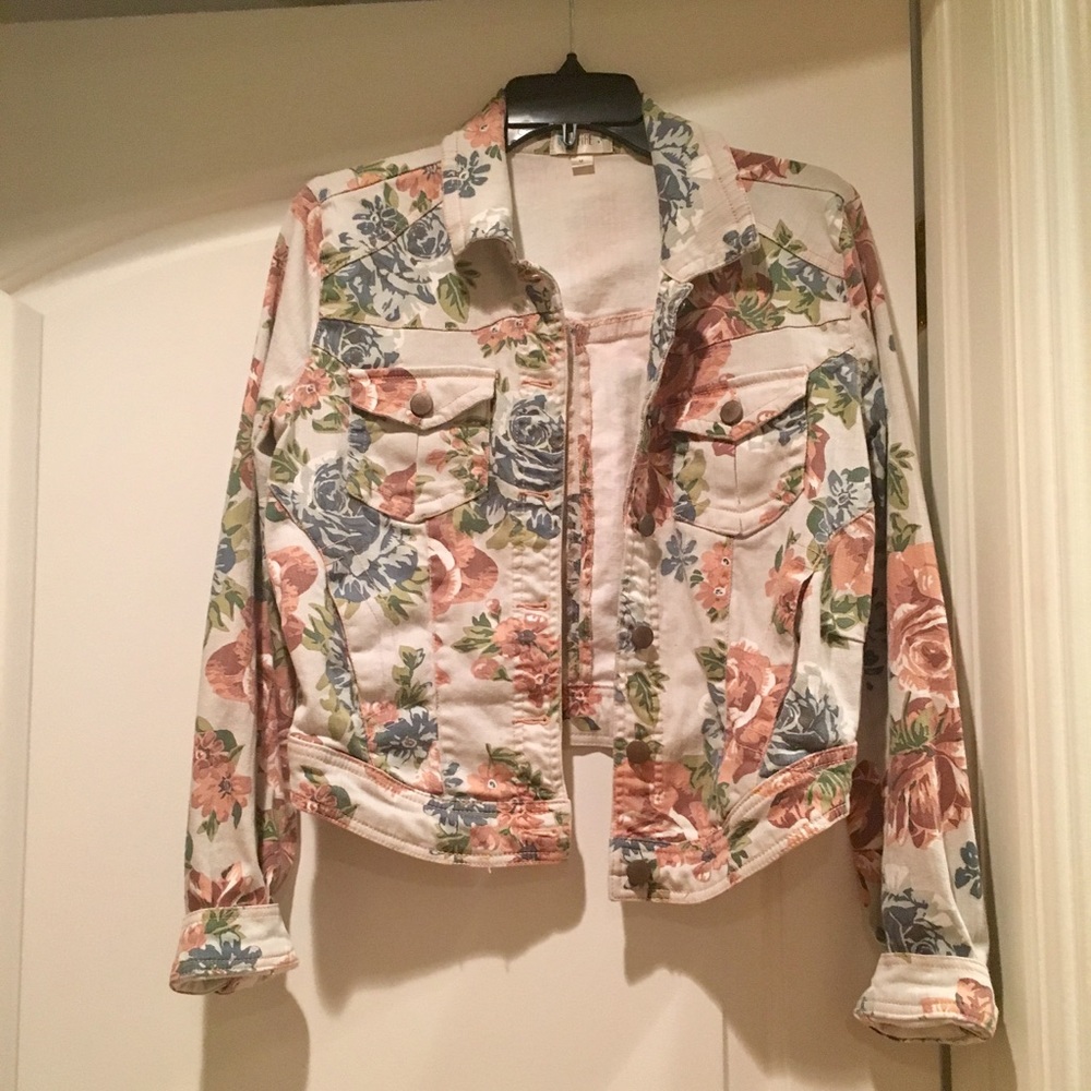 Nordstrom White Floral Denim Jacket
