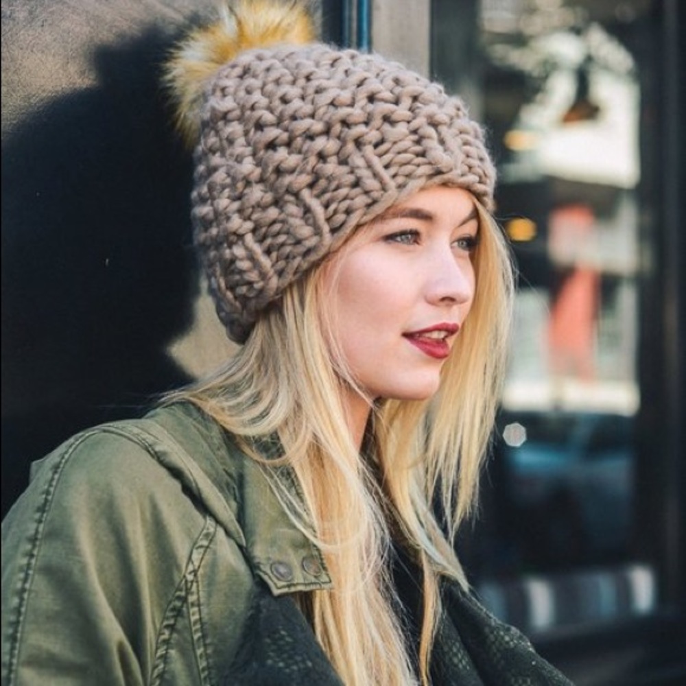 6 PACKS Mocha Pom Pom Beanies