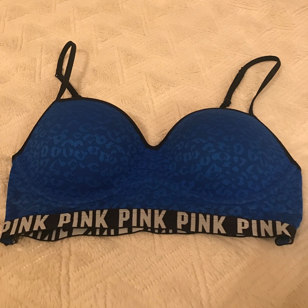 VS PINK blue leopard Push-up bra with pink band