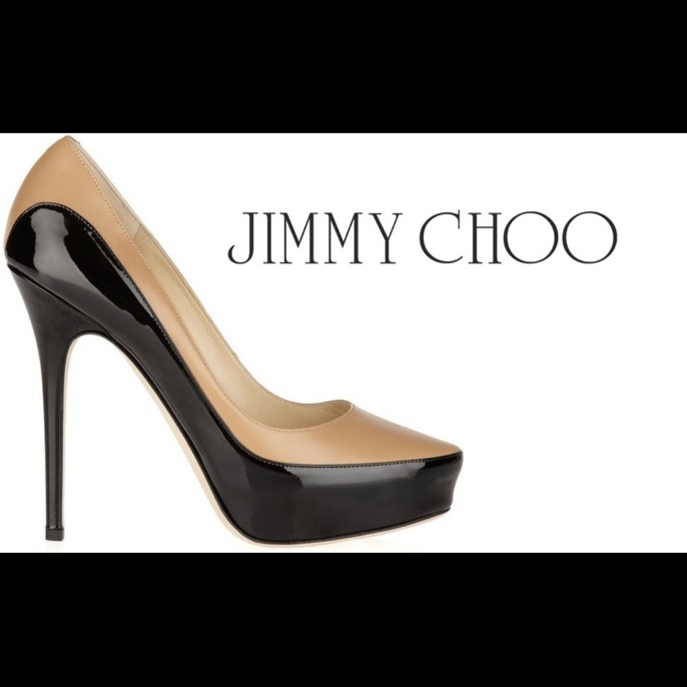 NEW Jimmy Choo Sepia Nude Black Pump 38/7.5/8