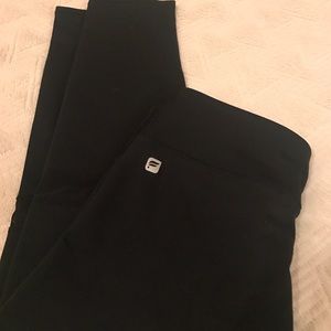 Fabletics black crop leggings with sheer detail