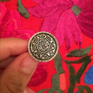 Silver Aztec Calendar ring size 8