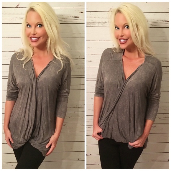 LAST 1 💕Soft Mineral wash Charcoal Surplice Top! - Picture 3 of 3