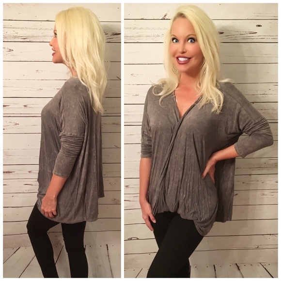 LAST 1 💕Soft Mineral wash Charcoal Surplice Top! - Picture 2 of 3