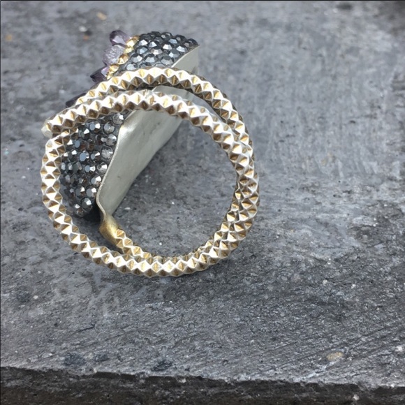 Amethyst Druzy pave adjustable ring in silver - Picture 7 of 8