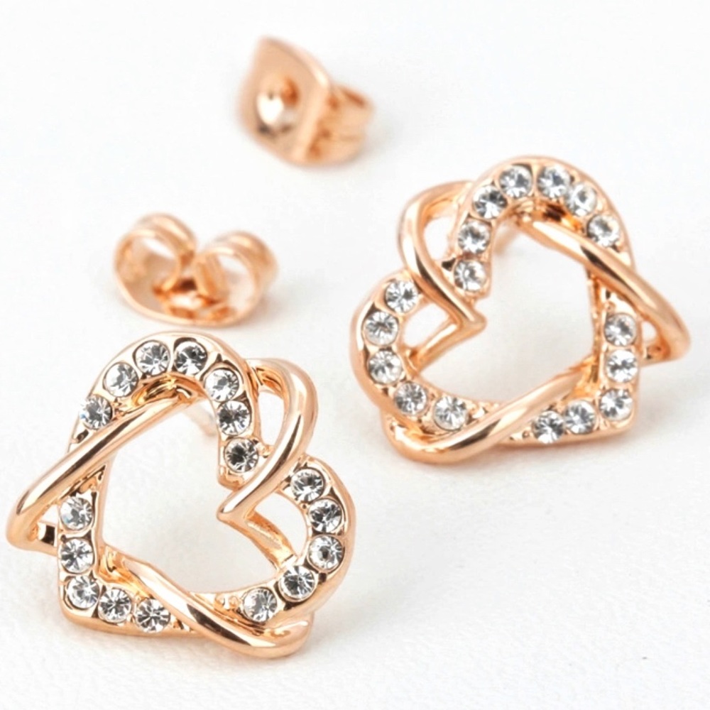 Genuine Austrian Crystal Rose Gold heart earrings