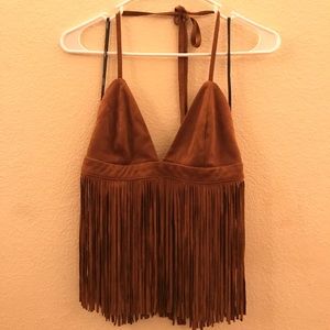 Faux Suede Fringed Halter