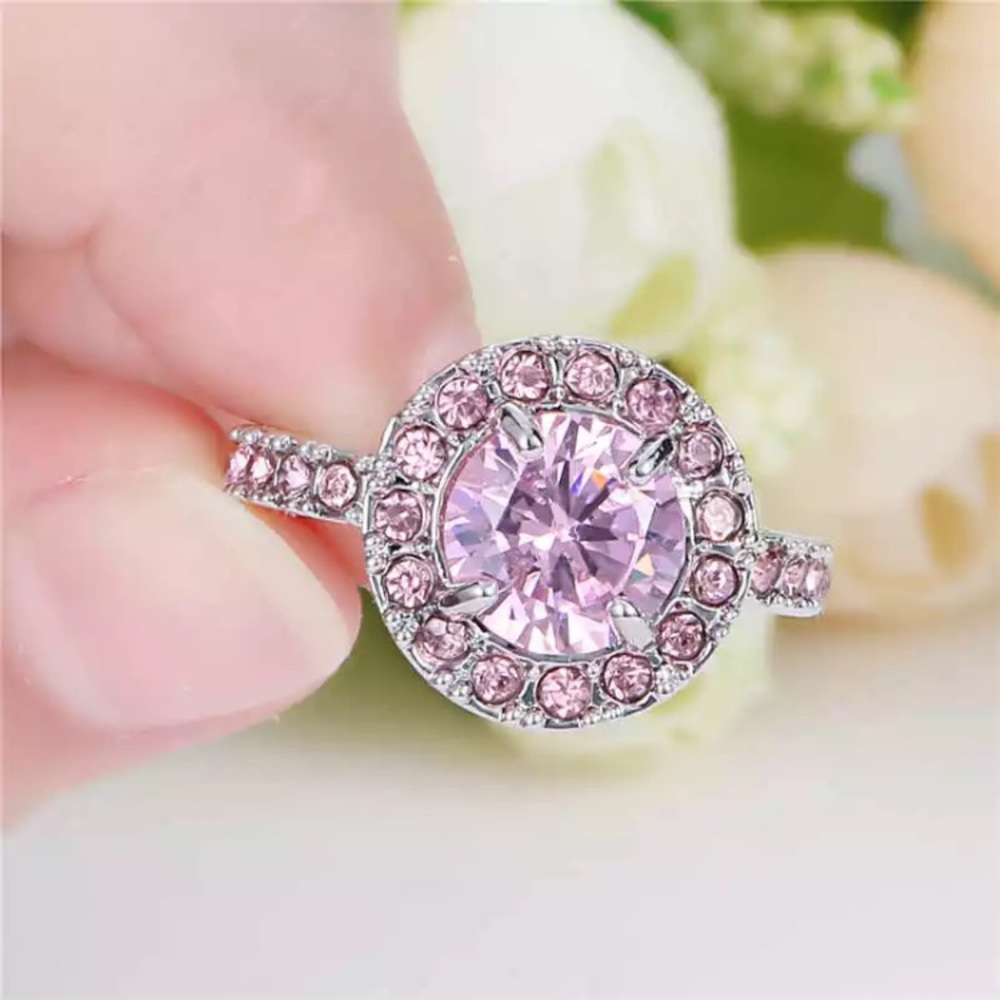 Fashion Pink Sapphire white Rhodium Plated Ring