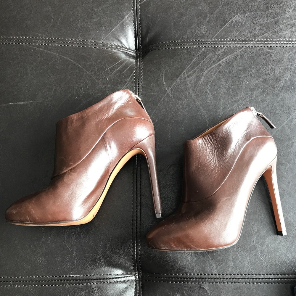 Brown genuine leather high heeled booties