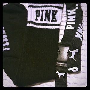 1 pair of PINK black socks & Lanyard