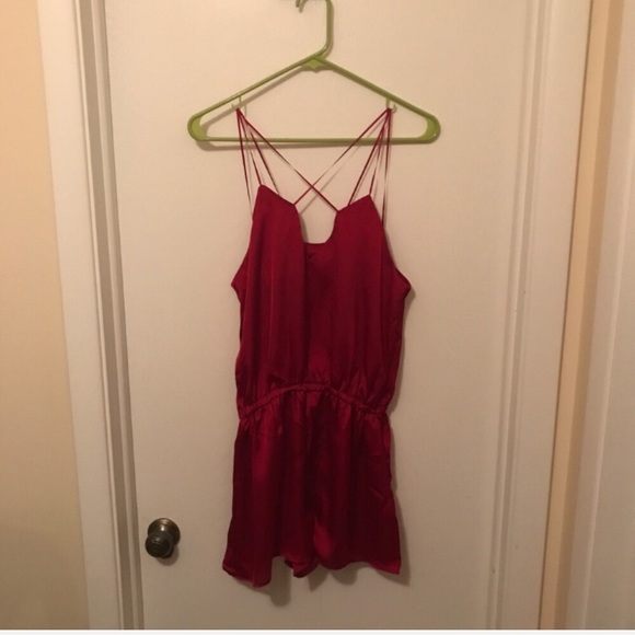 1 LEFT! NWT silky strappy wine red floral romper - Picture 5 of 5