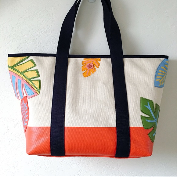 Tory Burch Handbags - Tory Burch Leaf-Appliqué Large Canvas Tote Bag