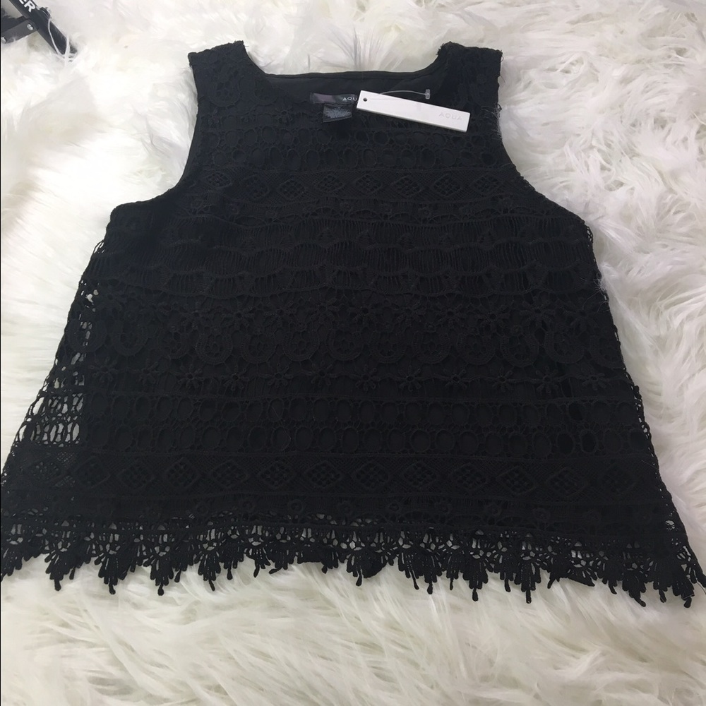 AQUA Black Tank Crochet