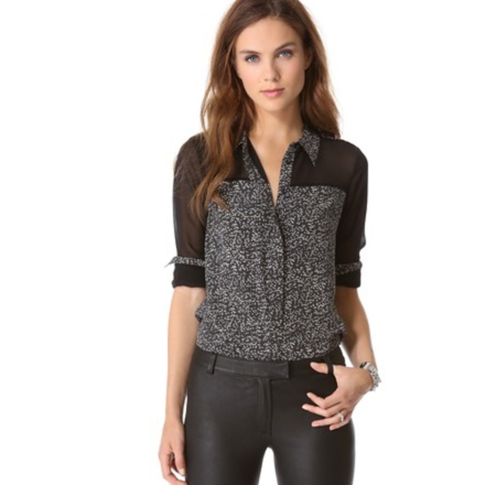 Rachel Zoe pure silk blouse with sexy sheer panels