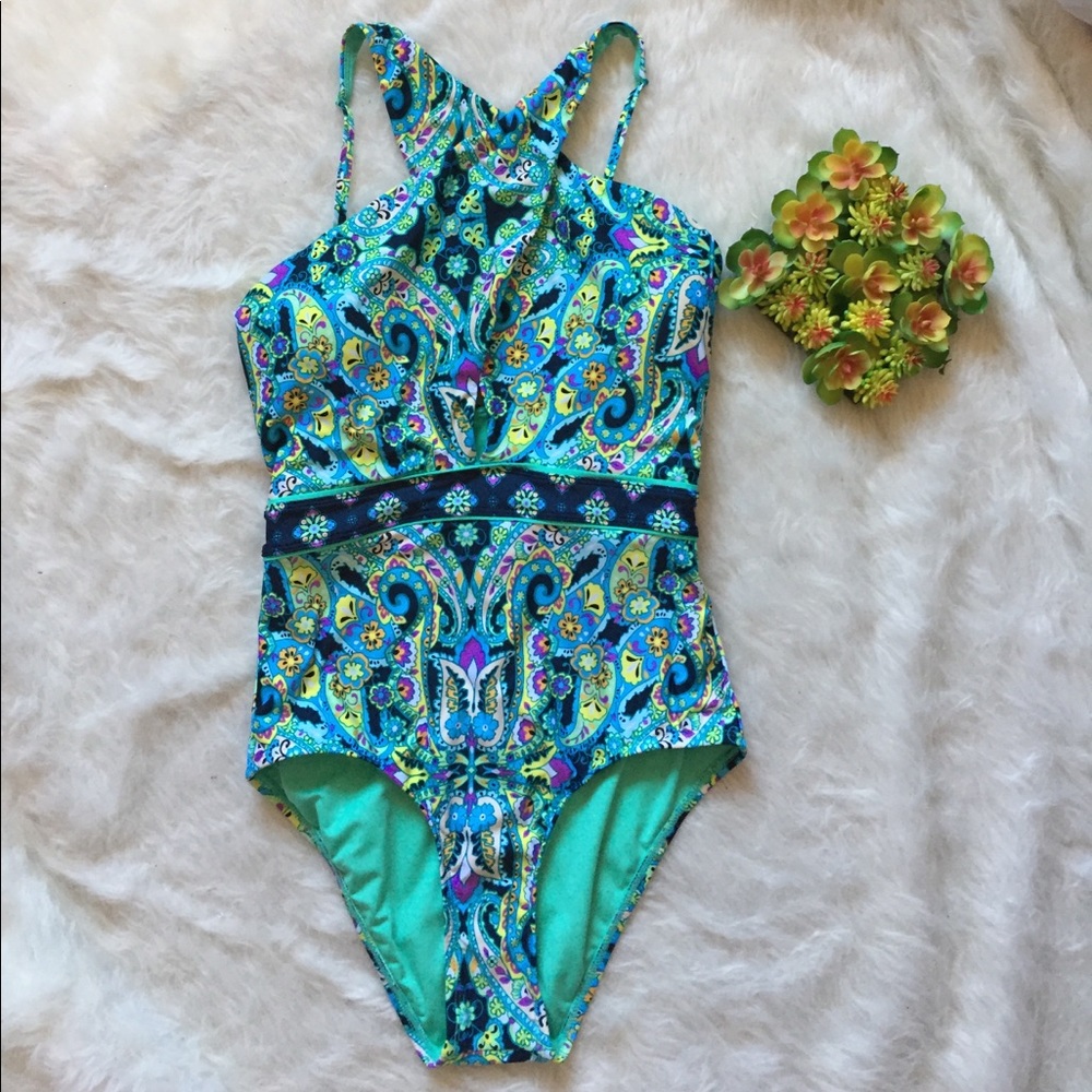 SALE 💚 $130 NWT Laundry Shelli Segal LA One Piece Swimwear Multi LYSS7461