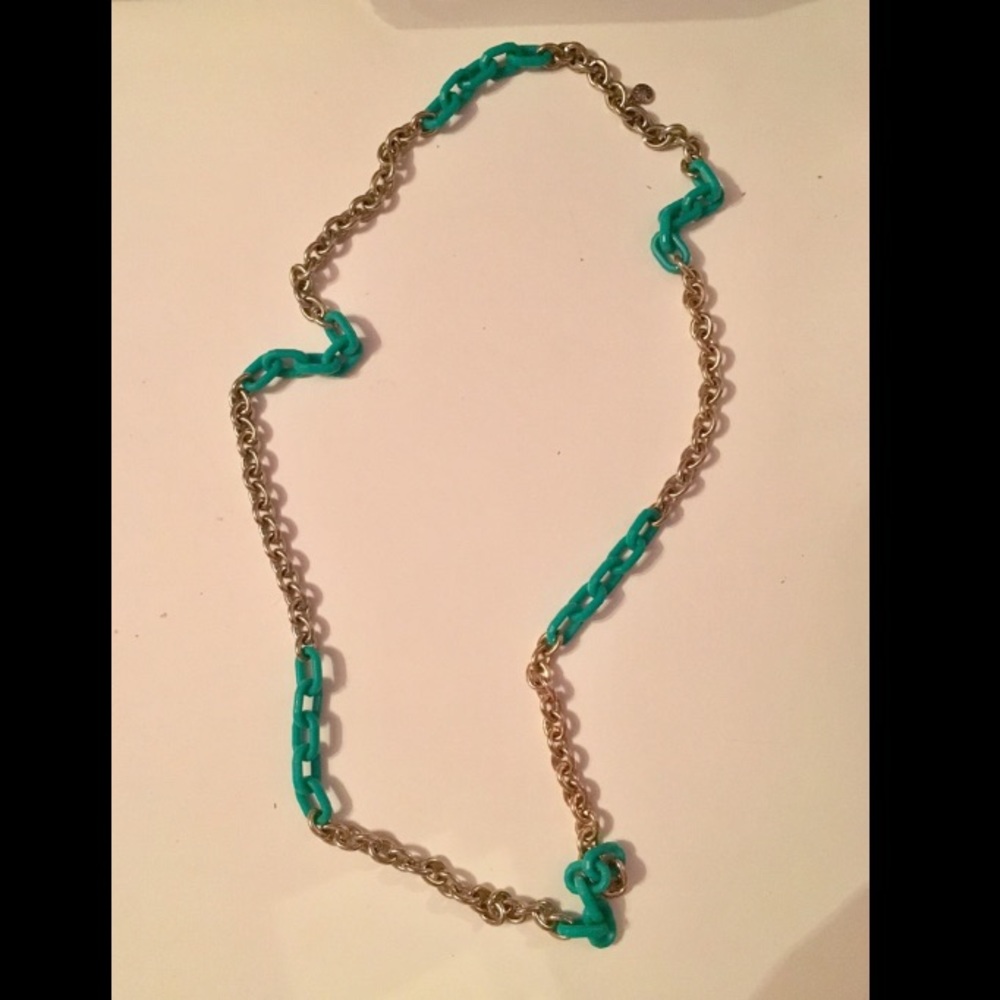 J. Crew Factory Gold/Teal Chain Necklace