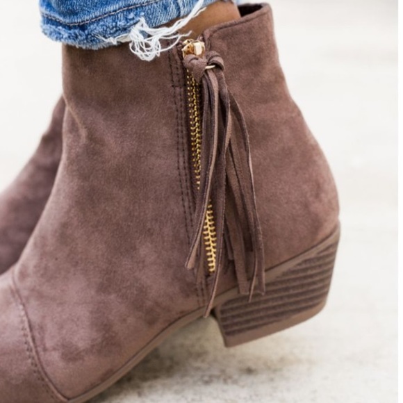 Fringe Boho Taupe Booties - Picture 2 of 2