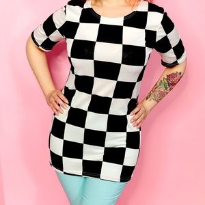 Dresses - Black and White Checked Mini Dresses - Black and White Checked Mini