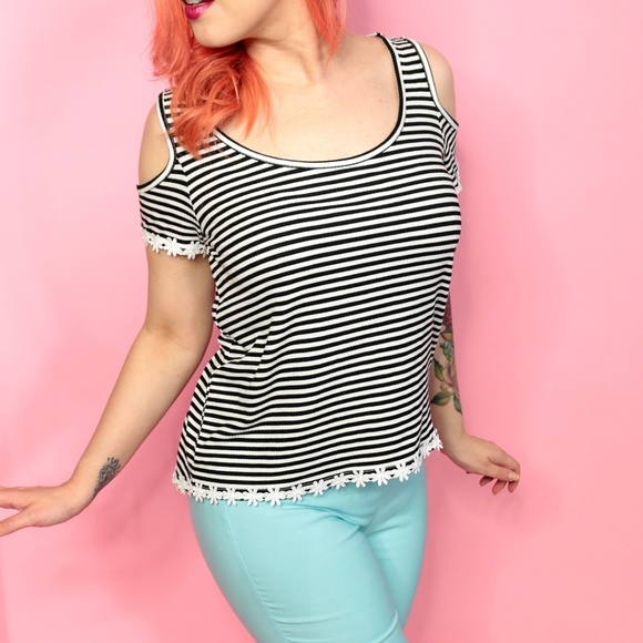 Hot Topic Tops - Striped Cold Shoulder Top Hot Topic Tops - Striped Cold Shoulder Top