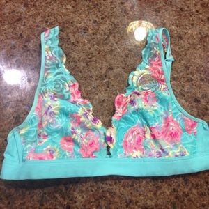 VS PINK Lace Plunge Bralette, M, Floral print