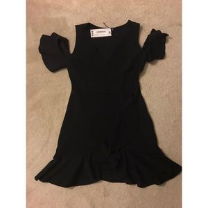Black Cold Shoulder body con wrap dress