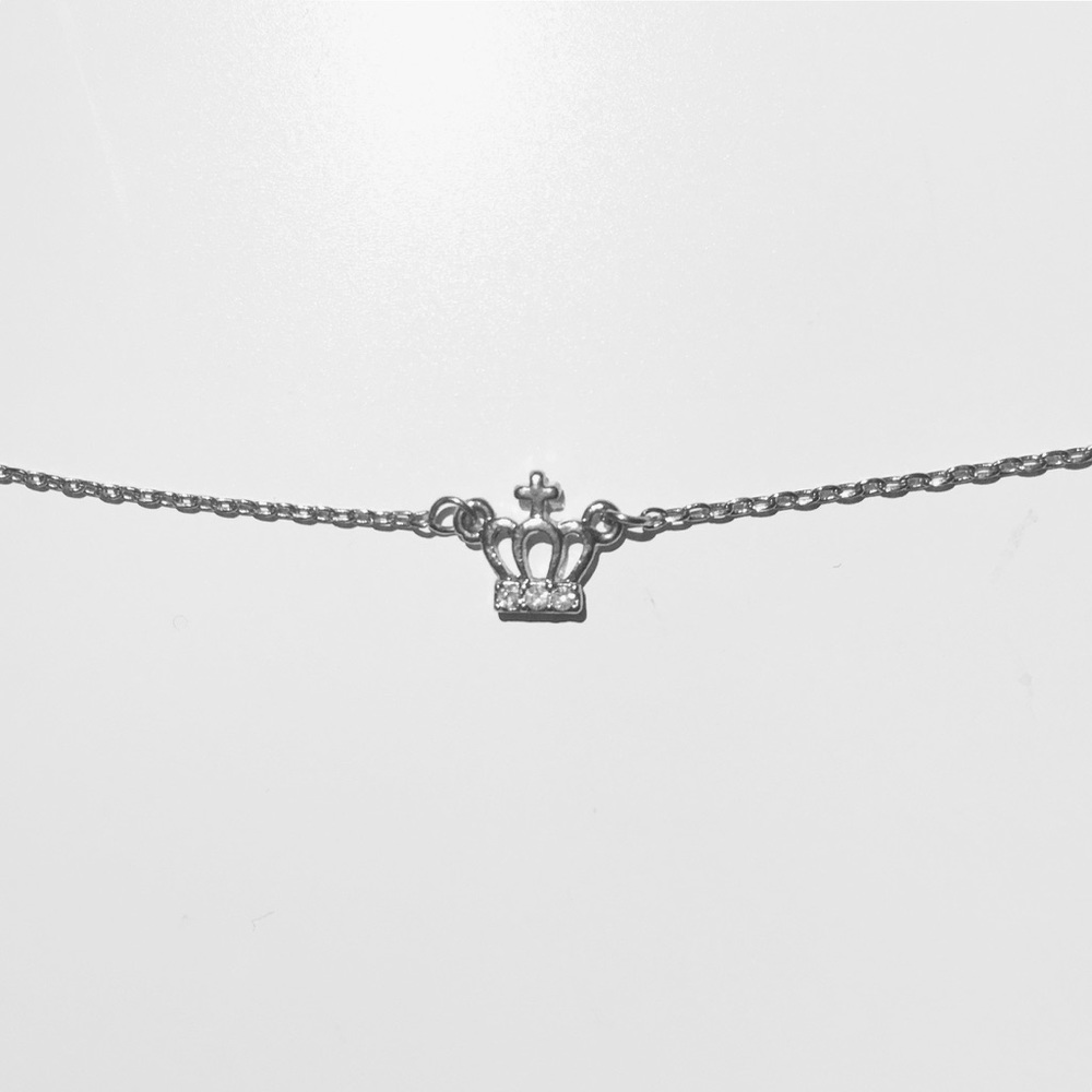 Silver Diamond Princess Crown Pendant Necklace