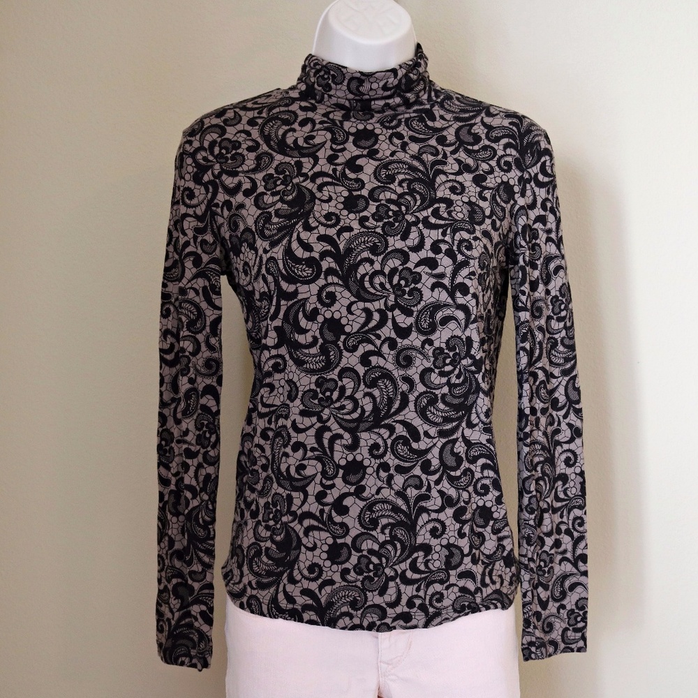 Saks Fifth Ave Dirty Gold & Blk Turtleneck