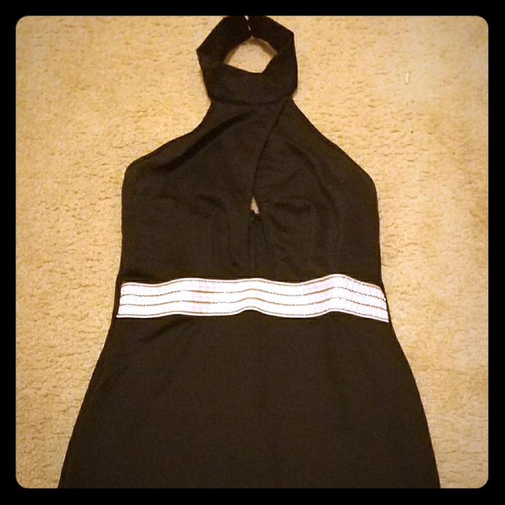 Halter dress with faux rhinestone detail