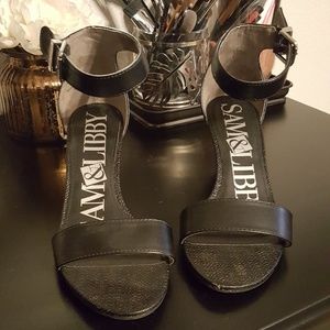 Sam & Libby Black Leather Strappy Wedge Heels