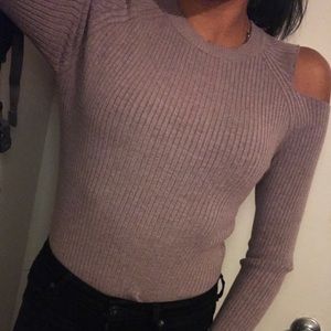 lavender shoulder cut out sweater