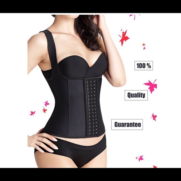 BLACK VEST CORSET LATEX WAIST TRAINER - Picture 2 of 4