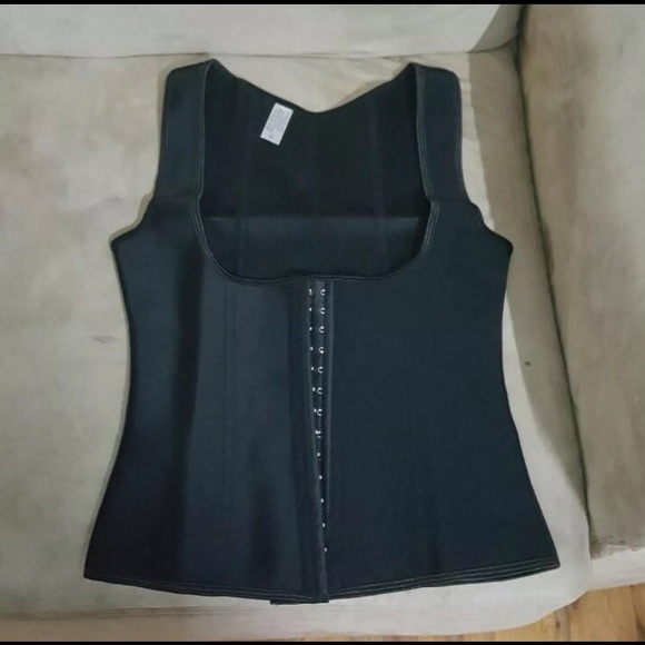 BLACK VEST CORSET LATEX WAIST TRAINER - Picture 3 of 4