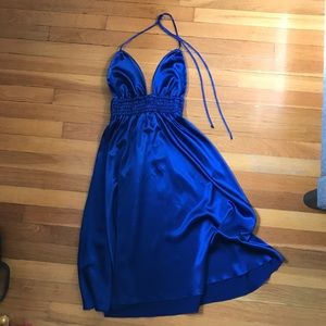 Vintage Blue Satin Dress, XS