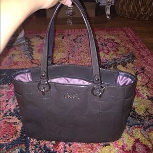 Coach Patent Leather Grey Signature Purse