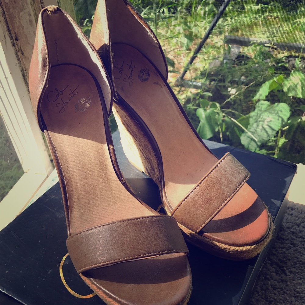 Colin Stuart Brown Strappy Wedge Espadrilles 8 NEW