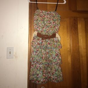 Strapless floral dress.