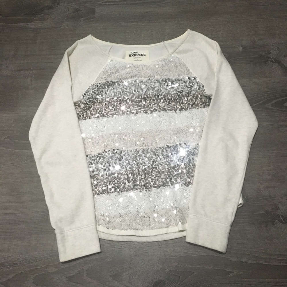Express sequin and lace sweater