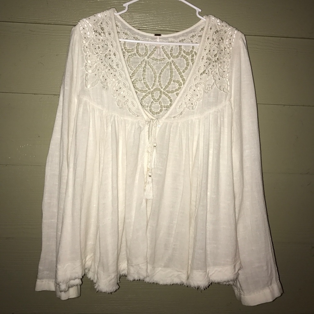 Free People Boho Hippie Chic Blouse Lace Gauzy NEW