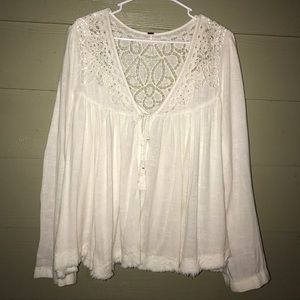 Free People Boho Hippie Chic Blouse Lace Gauzy NEW